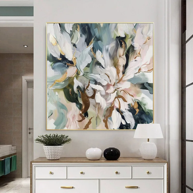 Large Original Flower Oil Painting on Canvas - Abstract Boho Floral Wall Art for Living Room Decor  