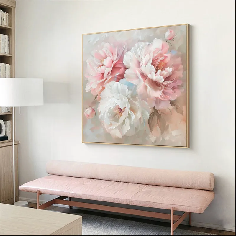 Original Pink Rose Oil Painting on Canvas - Large Minimalist Floral Wall Art for Living Room Decor  