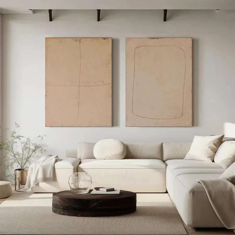Wabi-Sabi Wall Art: Set of 2 Brown Beige Minimalist Canvas Pieces