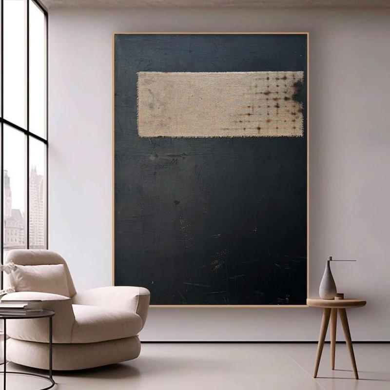 Black and Beige Wabi-Sabi Wall Art - Abstract Minimalist Canvas