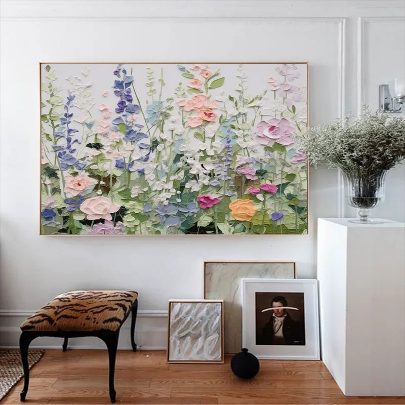 Original Color Oil Painting on Canvas - Abstract Modern Flower Art with 3D Texture for Large Wall Decor  