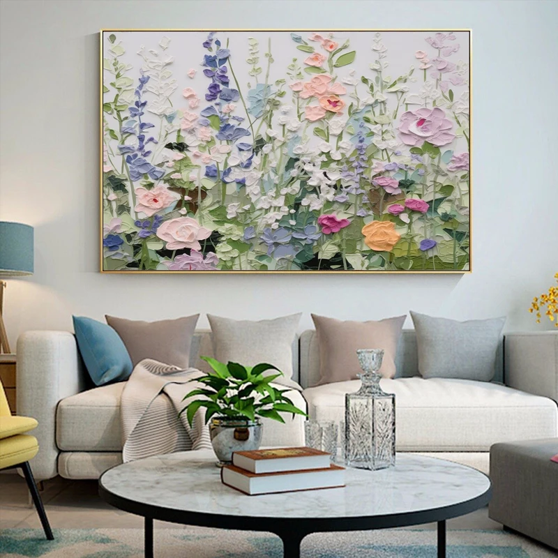 Original Color Oil Painting on Canvas - Abstract Modern Flower Art with 3D Texture for Large Wall Decor  