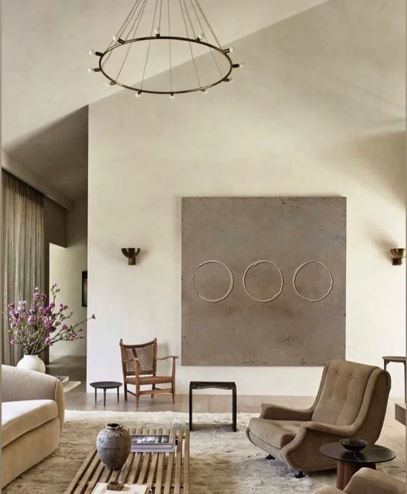 Brown Minimalist Painting: Geometric Circle Bohemian Wall Art