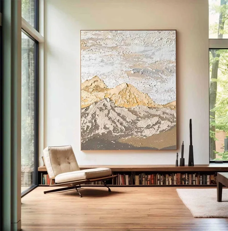 Mountain Wall Art - Yellow and Brown 3D Textured Landscape Canvas