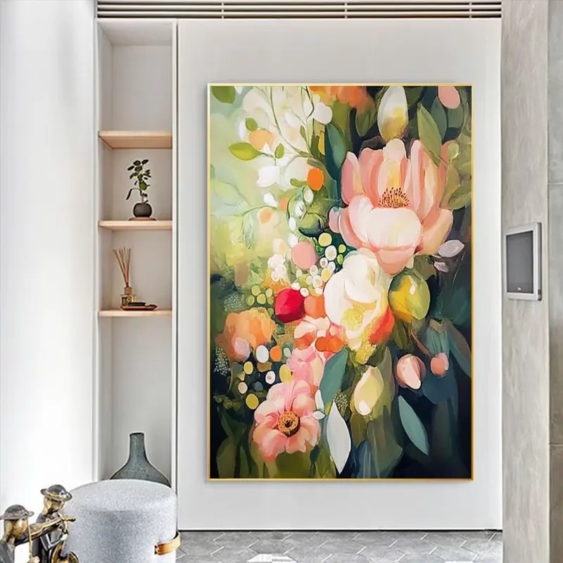 Original Romantic Floral Oil Painting - Soft Pastel Botanical Canvas Art for Elegant Modern Spaces  
