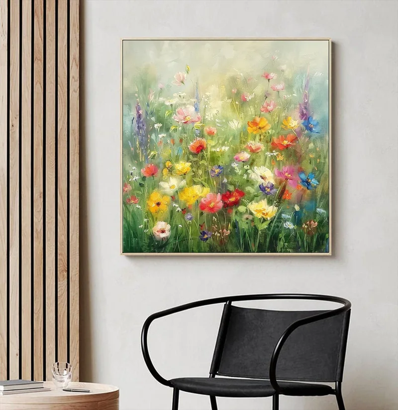 Original Colorful Flower Oil Painting on Canvas - Spring Floral Landscape Wall Art for Living Room Decor  