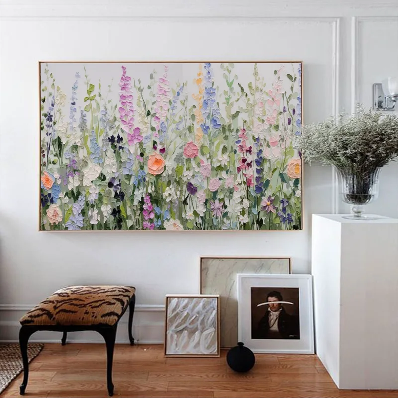 Large Colorful Abstract Painting - 3D Textured Palette Knife Wall Art for Scandinavian Living Room Decor  