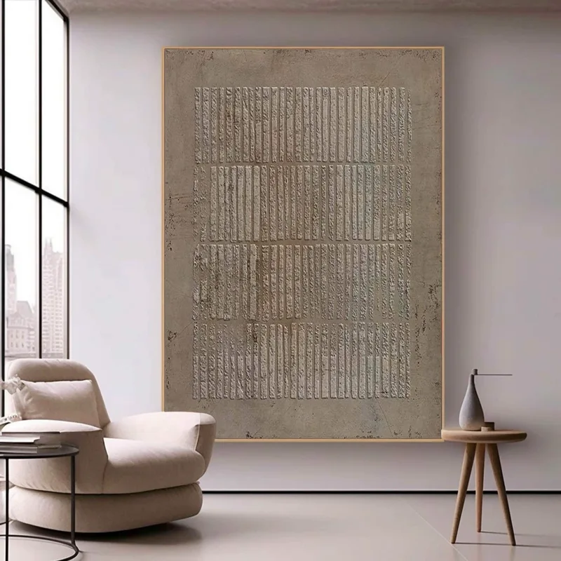 Deep Brown Wabi-Sabi Wall Art: Geometric Line Pattern Design