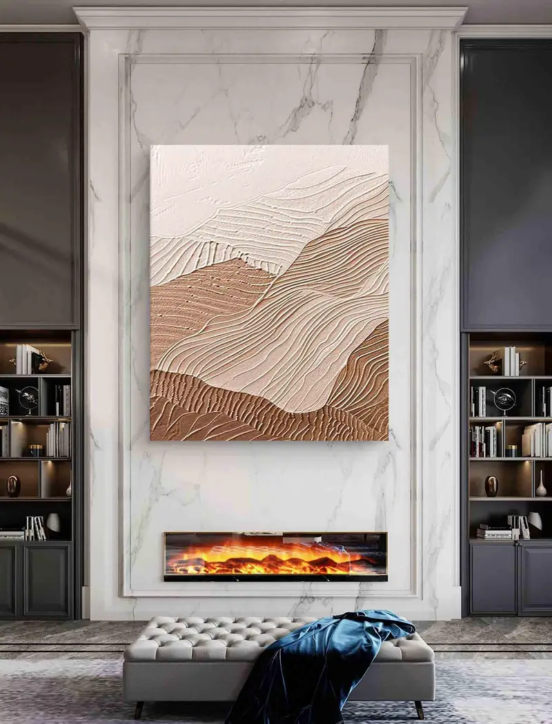 Mountain Wall Art - Brown Textured Canvas for Earth Tone Decor