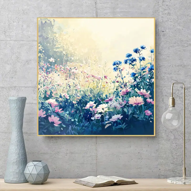 Original Serene Floral Oil Painting - Pastel Wildflower Canvas Art for Nature-Inspired Living Room Decor  