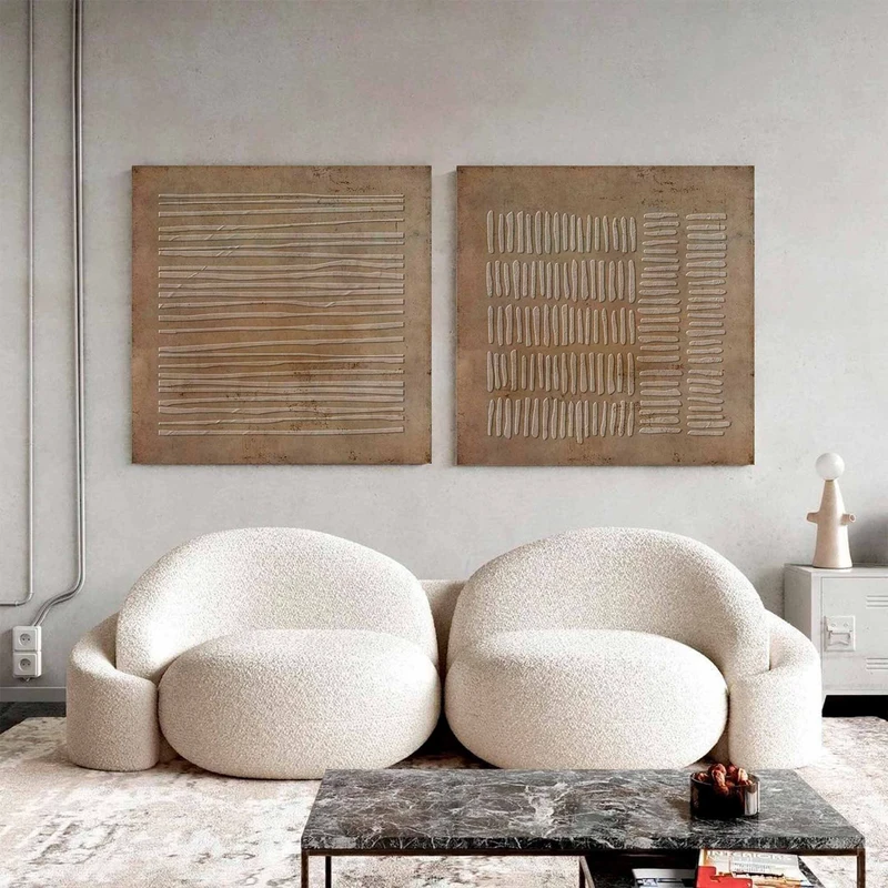Brown Bohemian Artwork - Textured Canvas with Grey Taupe Decor