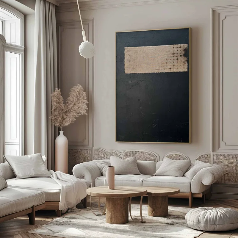 Black and Beige Wabi-Sabi Wall Art - Abstract Minimalist Canvas