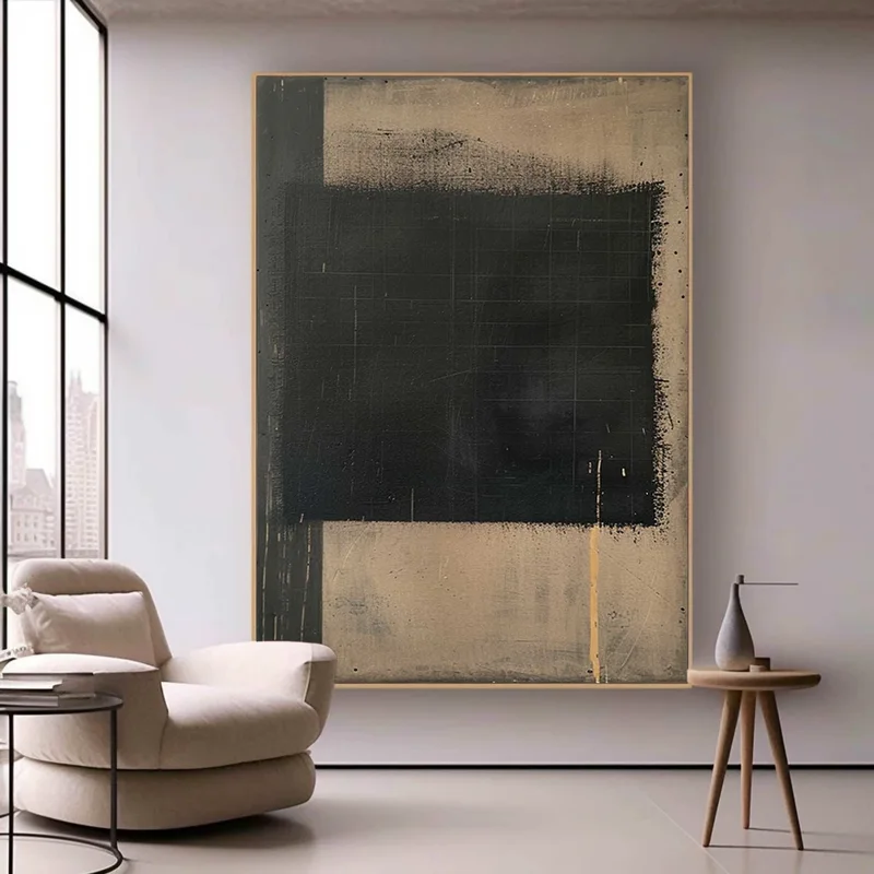Brown Painting on Canvas - Retro Medieval Wabi-Sabi Wall Art