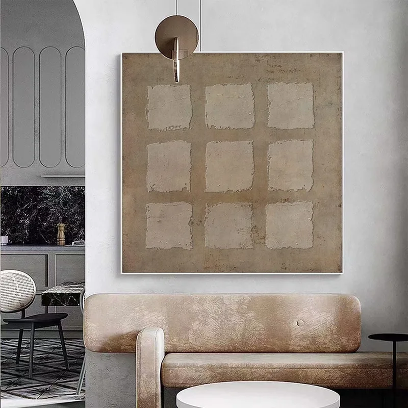 Wabi-Sabi Wall Art: Khaki Color Textured Brown Abstract Painting