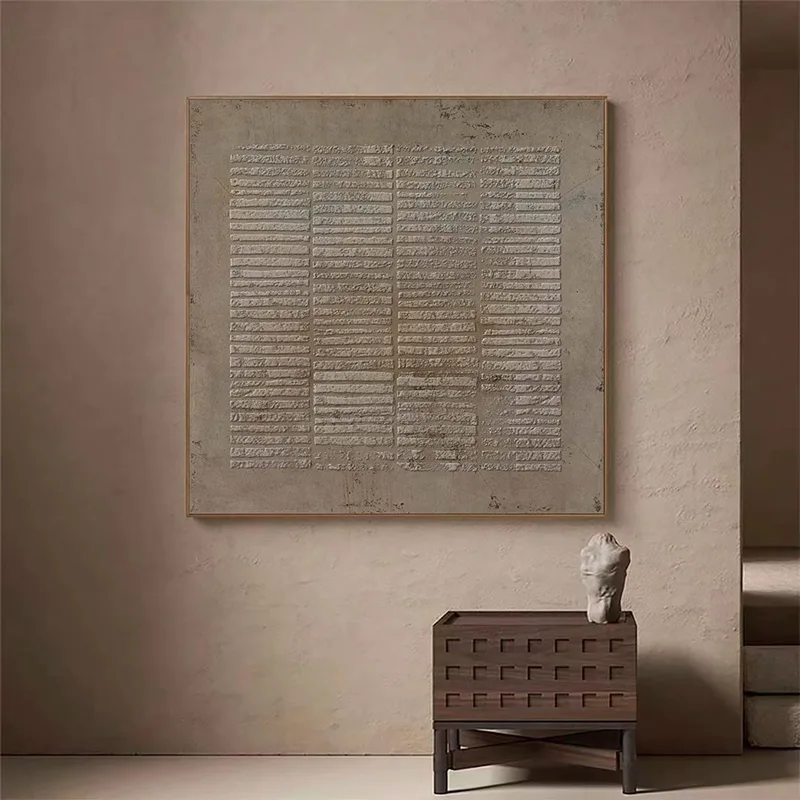 Wabi-Sabi Wall Art: Brown Abstract Canvas with 3D Texture Design
