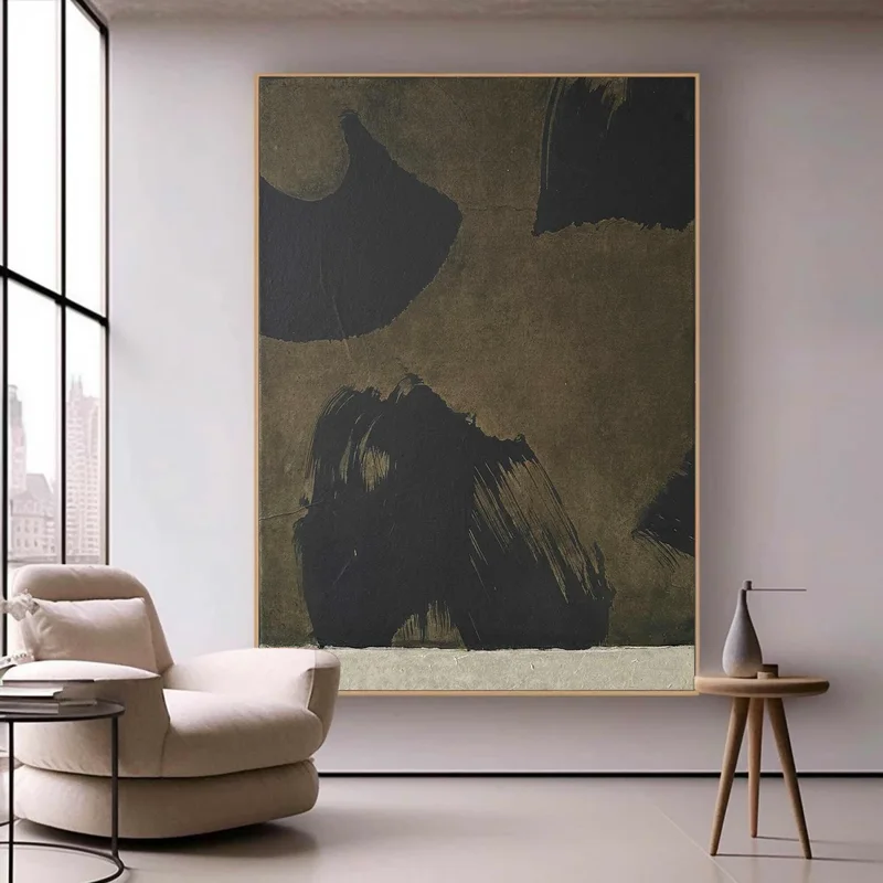 Brown Wabi-Sabi Painting - Dark Brown and Grey Medieval Wall Art