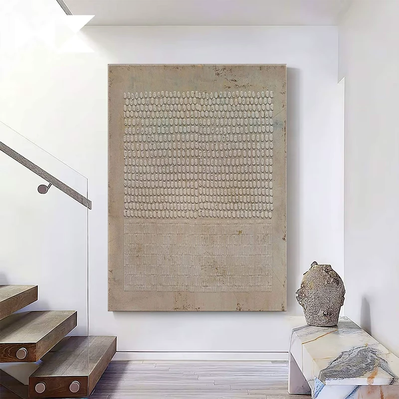 Wabi-SABI Brown Wall Art - Geometric Square Line Pattern Design