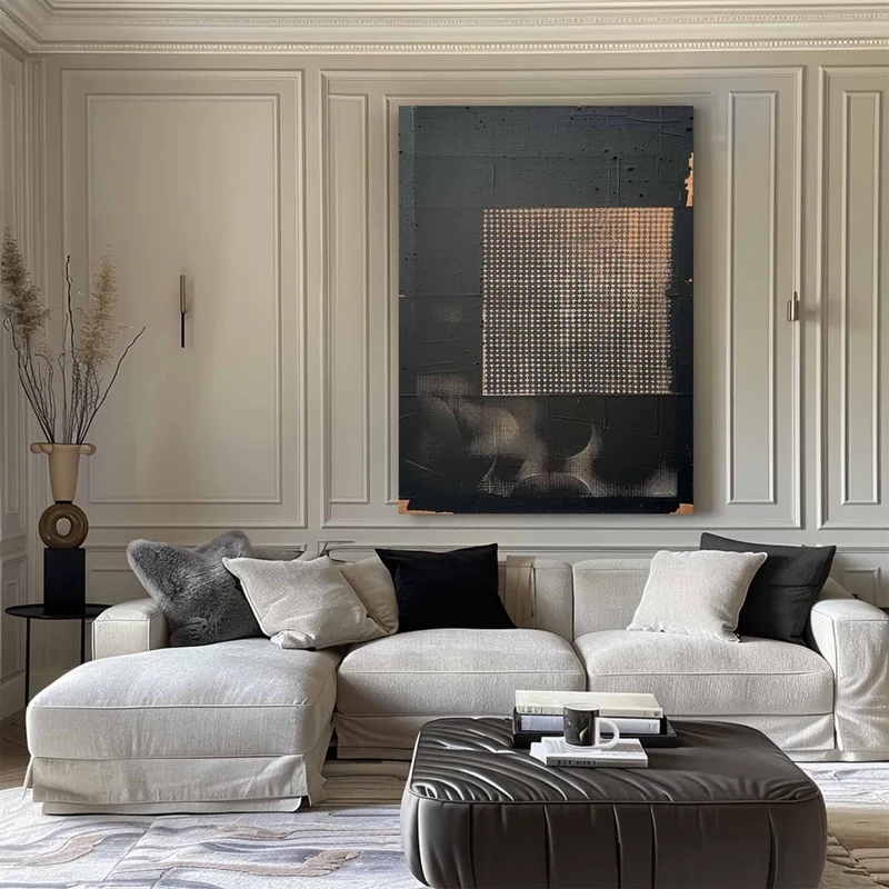 Black Wabi-Sabi Painting - Minimalist Black and Beige Canvas Art