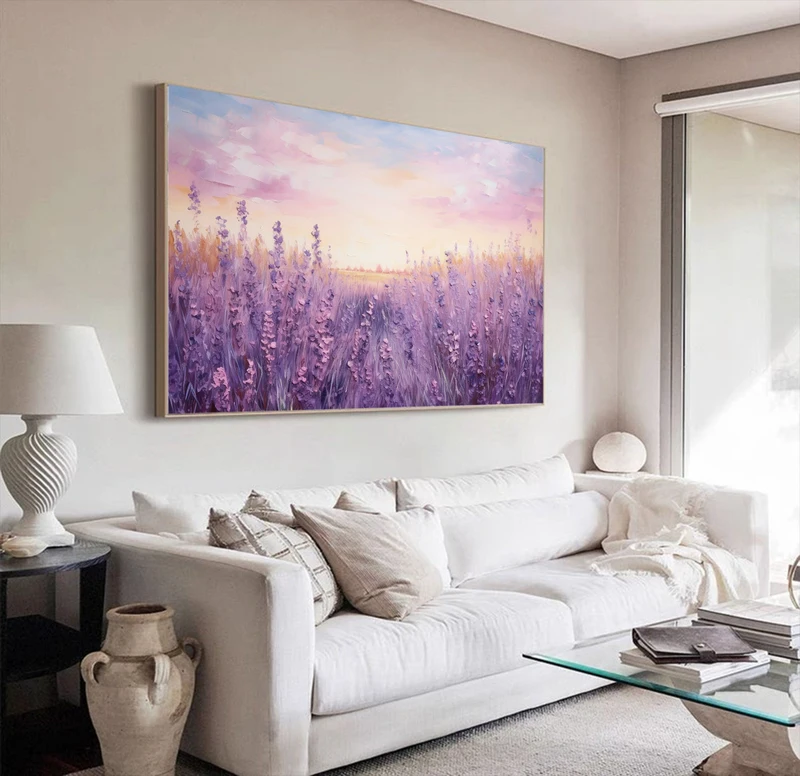 3D Purple Lavender Oil Painting on Canvas - Textured Forest Abstract Wall Art for Modern Home Decor  