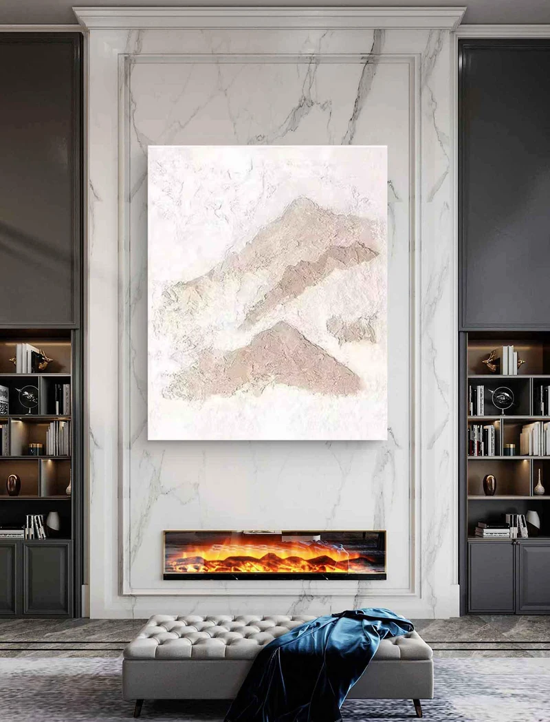 Mountain Wall Art - 3D Textured Landscape Canvas in Brown and White