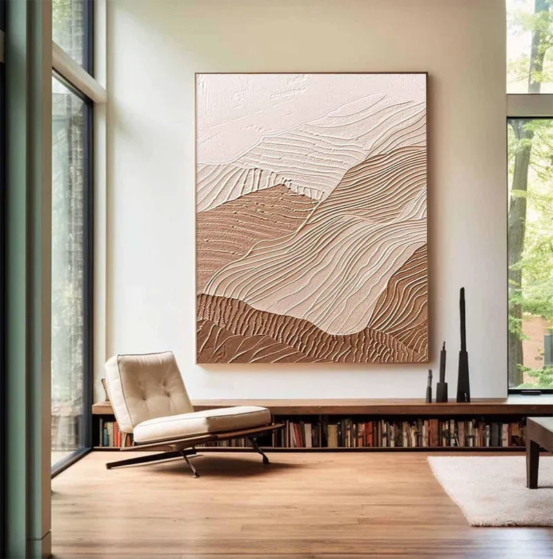 Mountain Wall Art - Brown Textured Canvas for Earth Tone Decor
