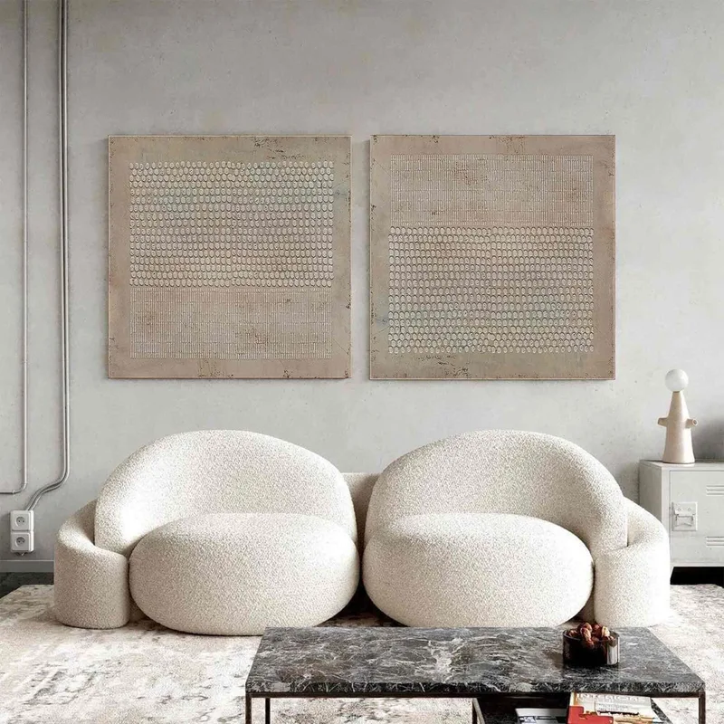 Set of 2 Wabi-Sabi Wall Art: Textured Brown Plaster Paintings
