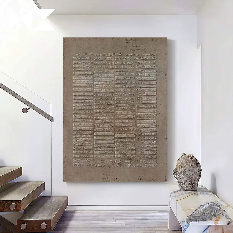 Large Wabi-Sabi Painting: Textured Brown Abstract Canvas Design