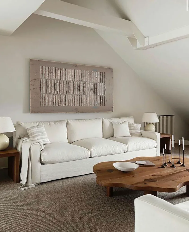 Brown Minimalist Artwork - Geometric Line and Texture on Canvas