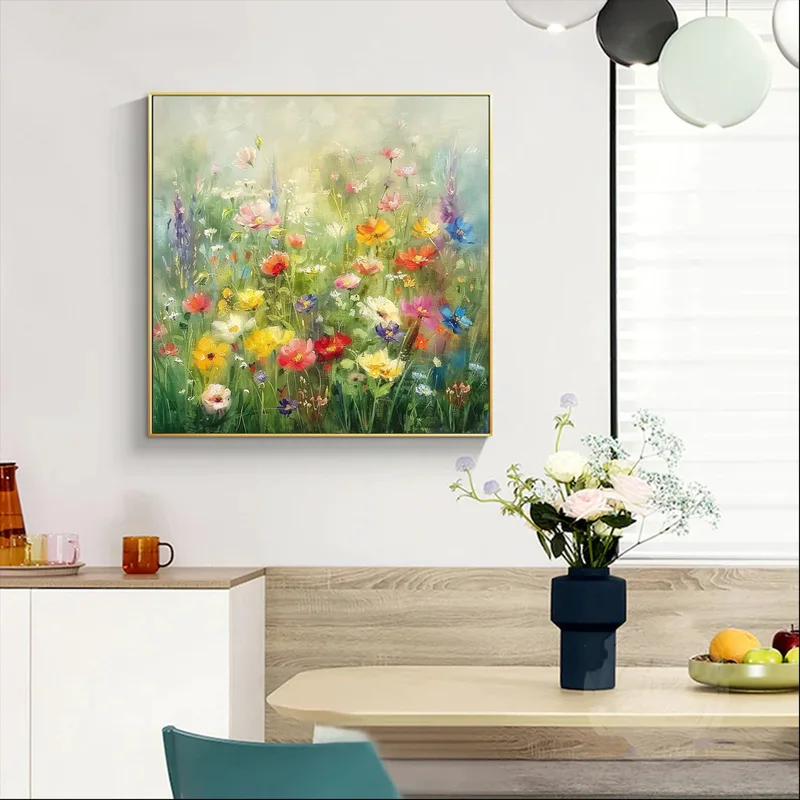 Original Colorful Flower Oil Painting on Canvas - Spring Floral Landscape Wall Art for Living Room Decor  