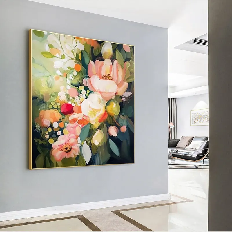 Original Romantic Floral Oil Painting - Soft Pastel Botanical Canvas Art for Elegant Modern Spaces  