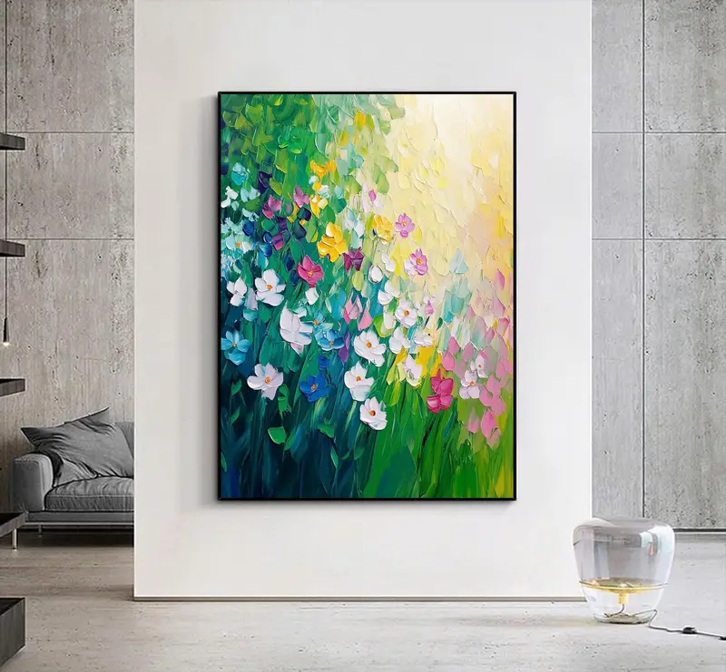 Original Vibrant Floral Oil Painting - Bright Garden Canvas Art for Modern Living Room Wall Decor  