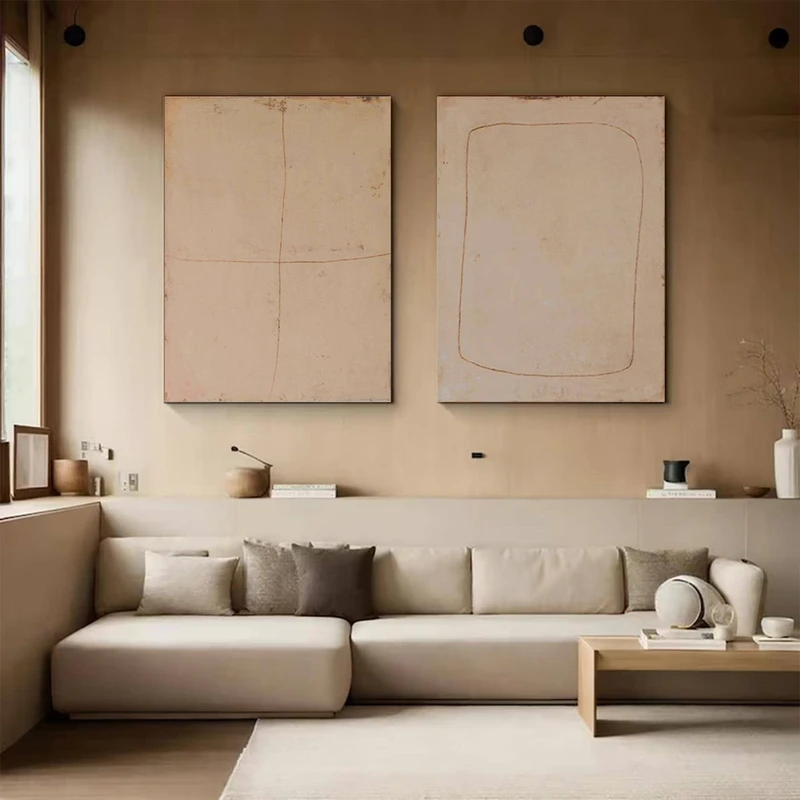 Wabi-Sabi Wall Art: Set of 2 Brown Beige Minimalist Canvas Pieces
