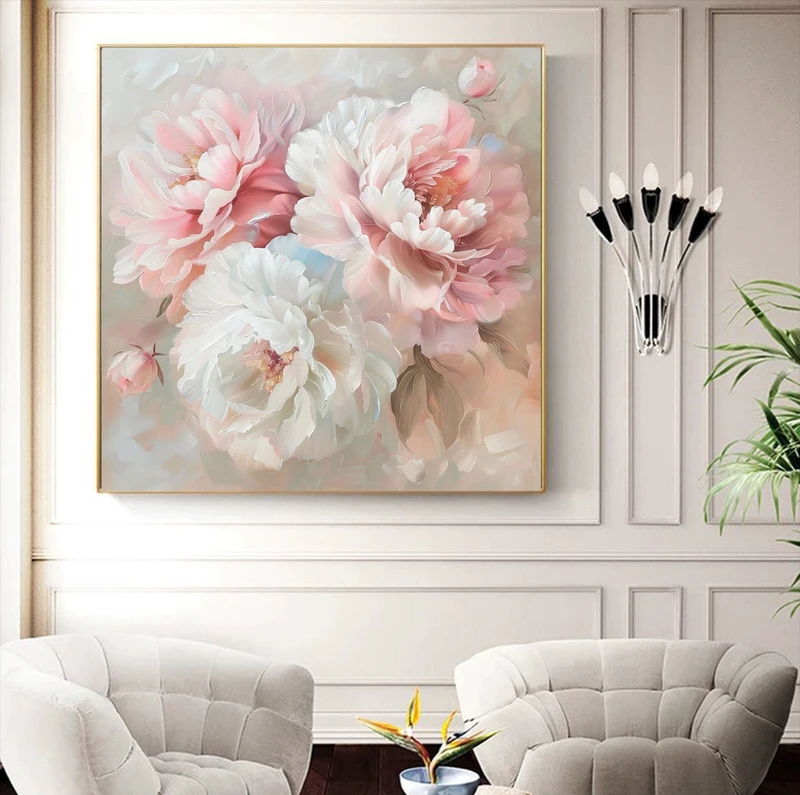 Original Pink Rose Oil Painting on Canvas - Large Minimalist Floral Wall Art for Living Room Decor  