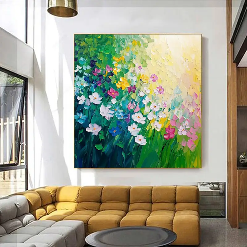 Original Vibrant Floral Oil Painting - Bright Garden Canvas Art for Modern Living Room Wall Decor  