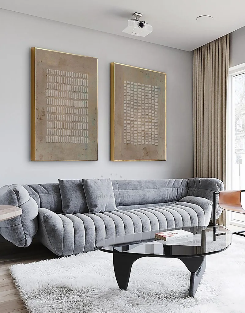 Earth Tone Wabi-Sabi Wall Art: Textured Grey Taupe Painting Set