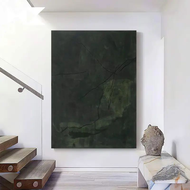 Black Wabi-Sabi Wall Art - Minimalist Textured Canvas with Plaster