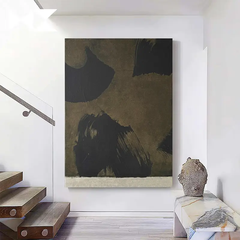 Brown Wabi-Sabi Painting - Dark Brown and Grey Medieval Wall Art