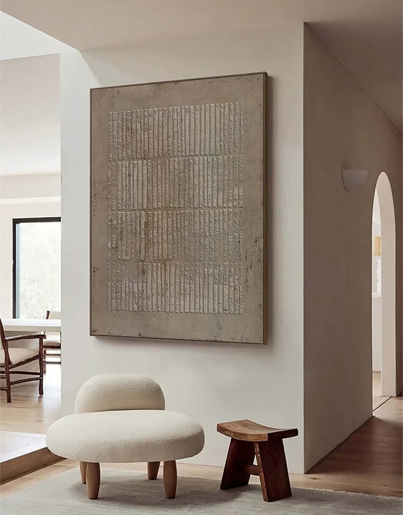 Deep Brown Wabi-Sabi Wall Art: Geometric Line Pattern Design