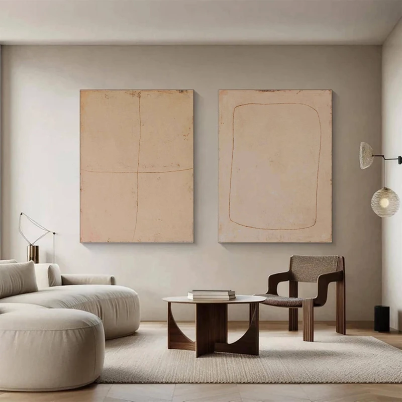 Wabi-Sabi Wall Art: Set of 2 Brown Beige Minimalist Canvas Pieces