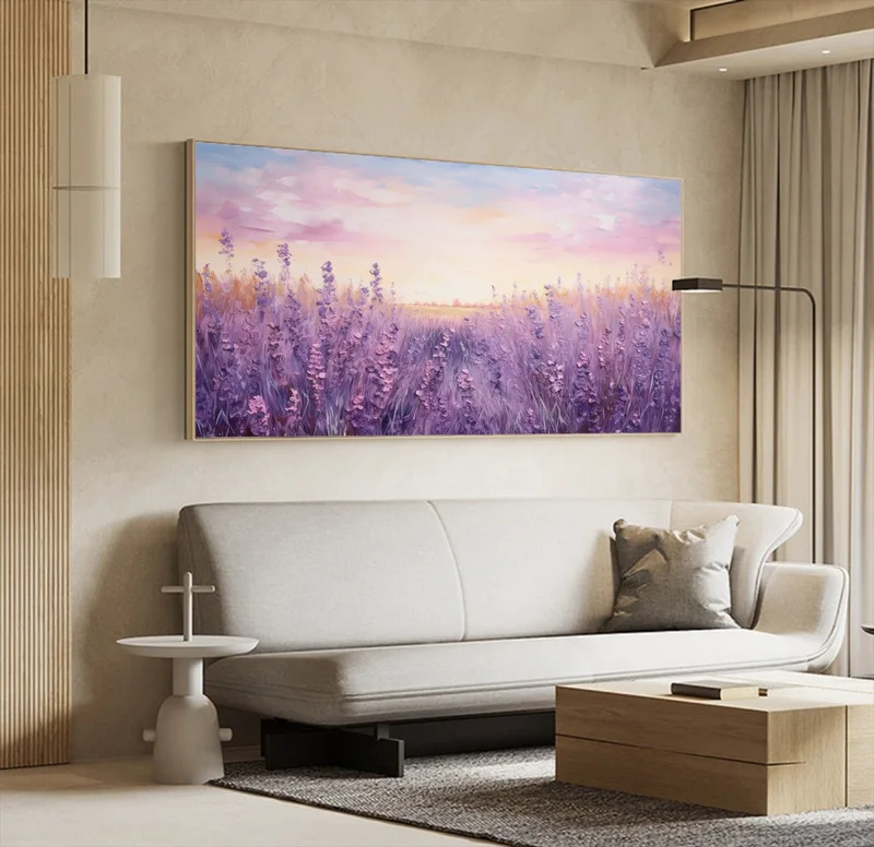 3D Purple Lavender Oil Painting on Canvas - Textured Forest Abstract Wall Art for Modern Home Decor  