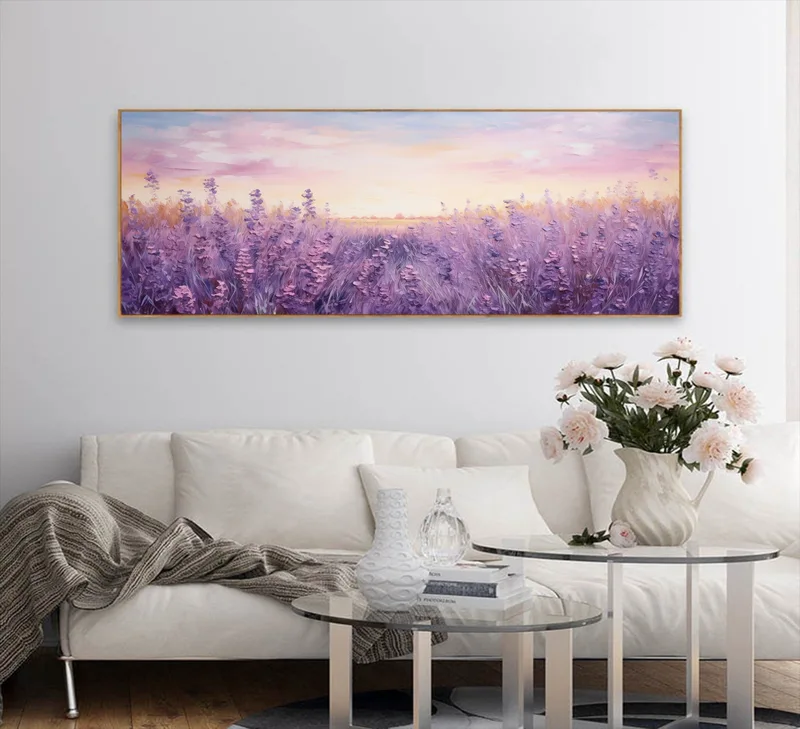 3D Purple Lavender Oil Painting on Canvas - Textured Forest Abstract Wall Art for Modern Home Decor  