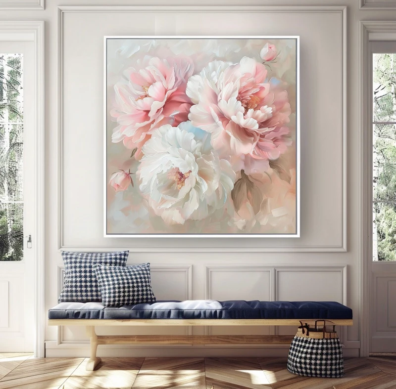 Original Pink Rose Oil Painting on Canvas - Large Minimalist Floral Wall Art for Living Room Decor  