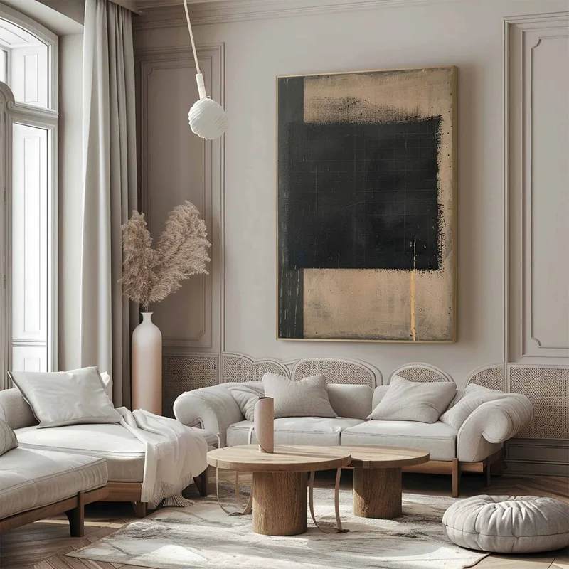 Brown Painting on Canvas - Retro Medieval Wabi-Sabi Wall Art