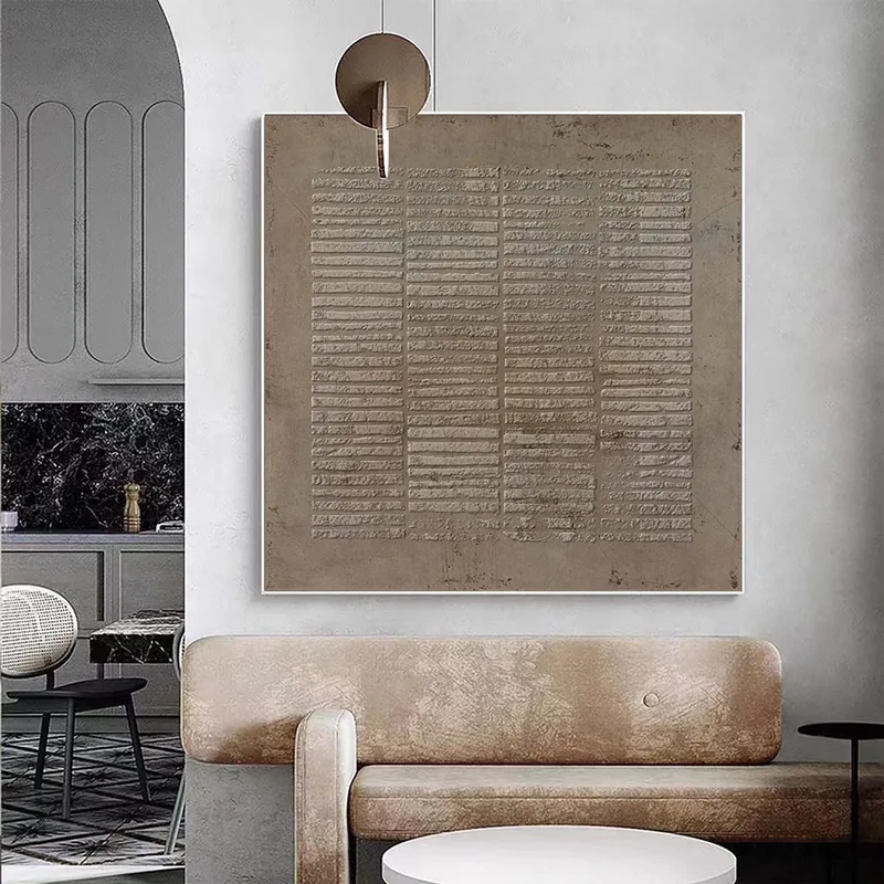 Wabi-Sabi Wall Art: Brown Abstract Canvas with 3D Texture Design