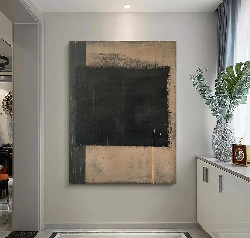 Brown Painting on Canvas - Retro Medieval Wabi-Sabi Wall Art