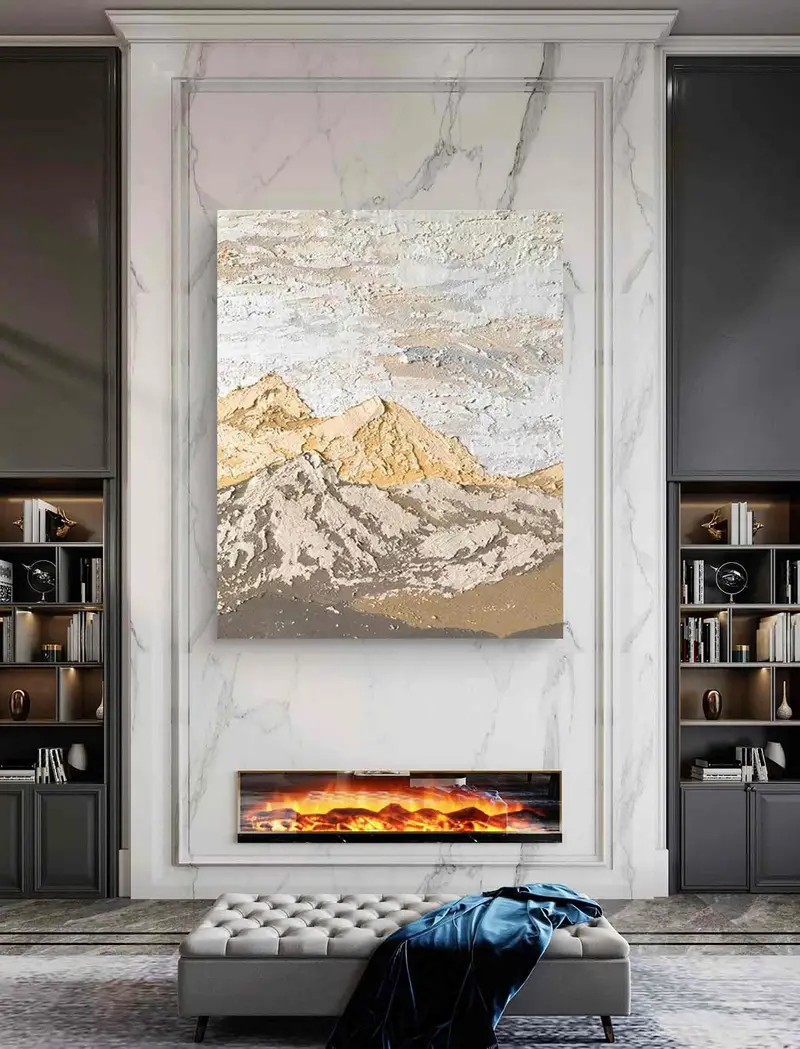Mountain Wall Art - Yellow and Brown 3D Textured Landscape Canvas