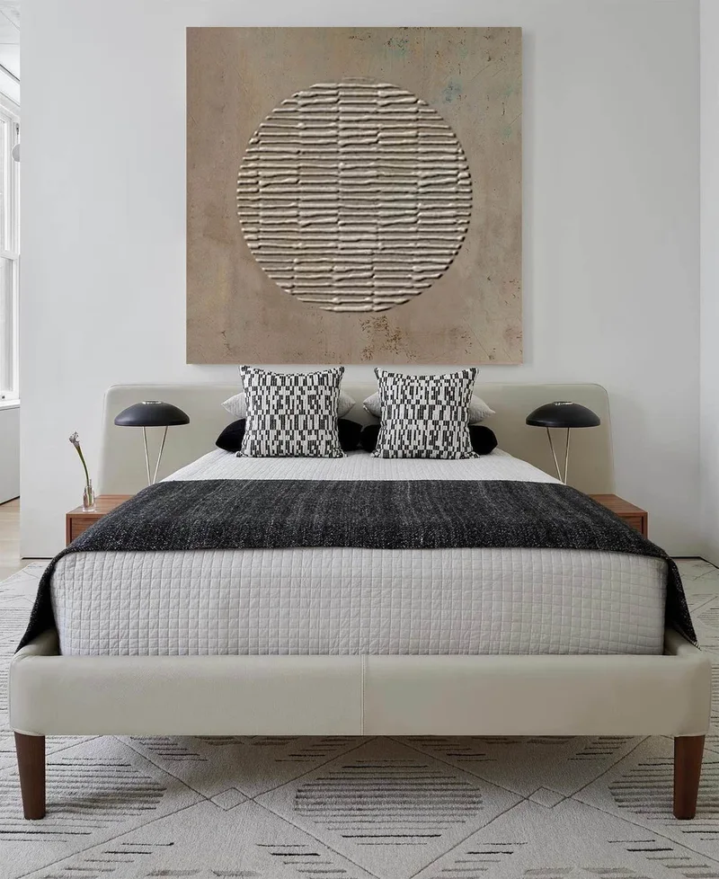 Geometric Brown Abstract Art: 3D Texture Minimalist Wall Painting