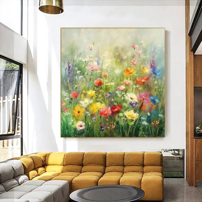 Original Colorful Flower Oil Painting on Canvas - Spring Floral Landscape Wall Art for Living Room Decor  