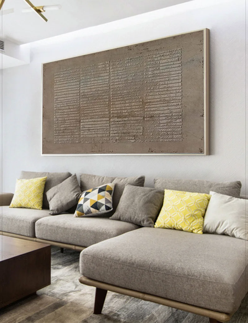 Wabi-Sabi Wall Art: Geometric Line Brown Abstract Canvas Piece