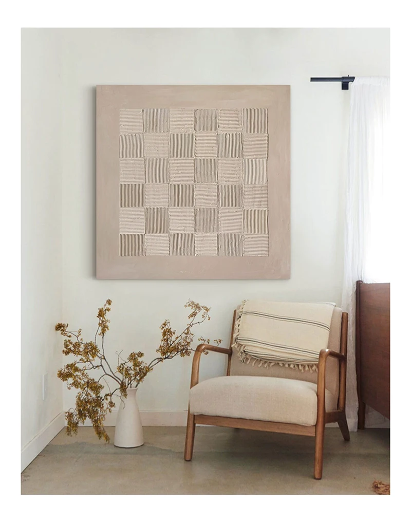 Wabi-Sabi Wall Art: Taupe Brown Abstract Canvas with 3D Texture